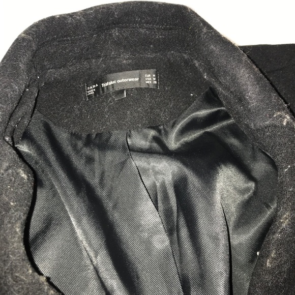 Zara Black Classic Wool Buttoned Long Trench Coat - Picture 16 of 16